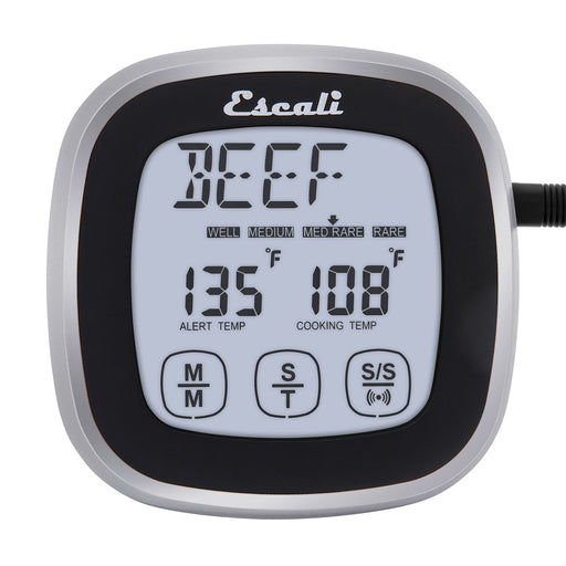 Escali DHR1-B Touch Screen Stainless Steel Probe Thermometer and Timer, Black