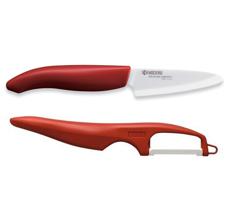 Kyocera Revolution Ceramic 3 Inch Paring Knife & Straight Peeler Set, Red