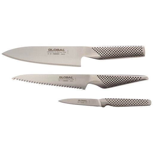 Global 3 Piece Kitchen Knife Set, 6-Inch Chef's, 6-Inch Utility, 3-Inch Paring