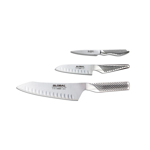 Global 3 Piece Knife Set with Asian Chef's, Prep and Paring Knives, Stainless Steel