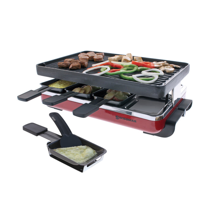 Swissmar Classic Raclette 8 Person Grill w/Cast Iron Grill Plate, Red