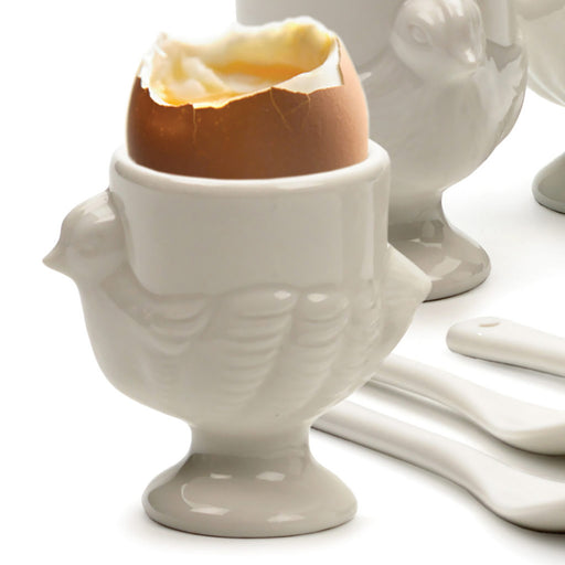 RSVP Porcelain Egg Cups & Spoons Set of 4