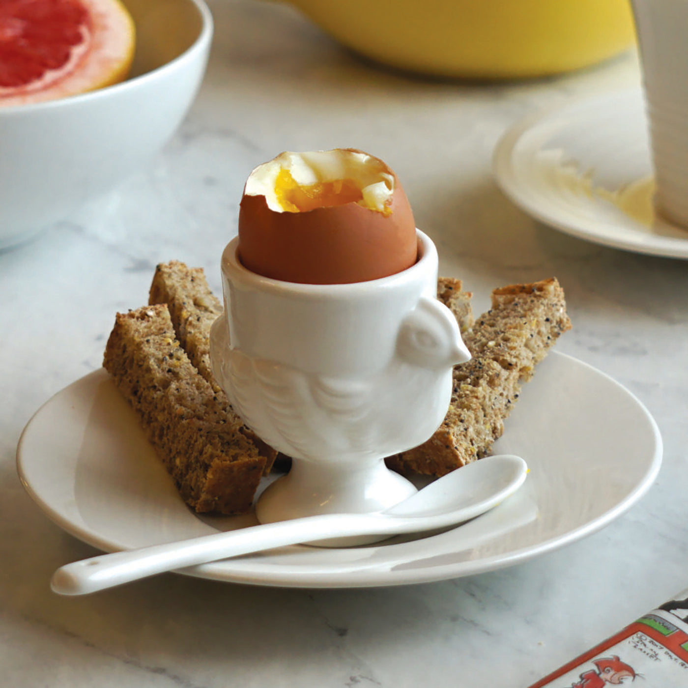RSVP Porcelain Egg Cups & Spoons Set of 4