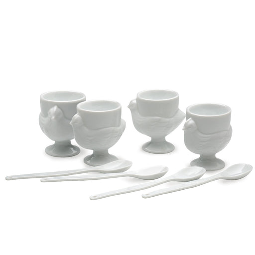 RSVP Porcelain Egg Cups & Spoons Set of 4