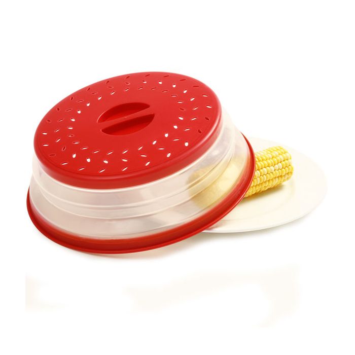 Norpro Knockdown Collapsible Microwave Food Cover, Red/Clear