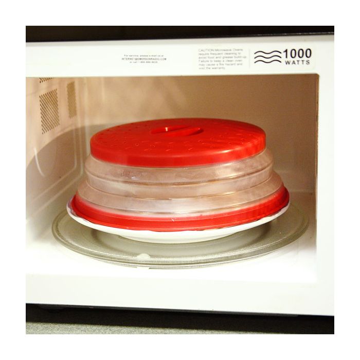 Norpro Knockdown Collapsible Microwave Food Cover, Red/Clear