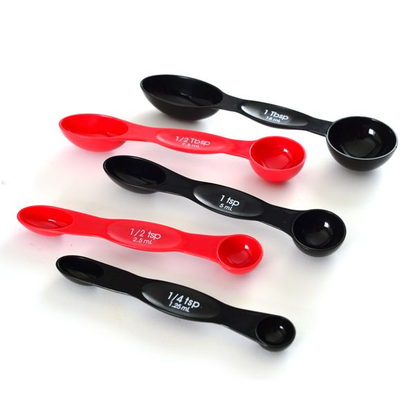Norpro 5 Piece Nesting Magnetic Measuring Spoon Set 1/4 tsp to 1 tbsp, Red/Black