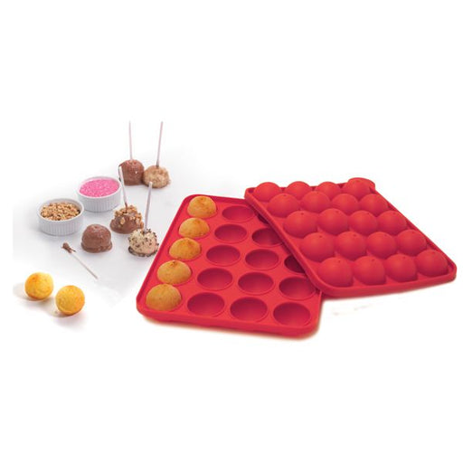 Norpro Silicone Cake Pop Pan with 20 Reusable Sticks, Red