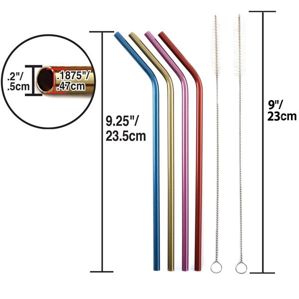 Norpro Stainless Steel Metallic Drinking Straws with Cleaning Brushes, Assorted Colors