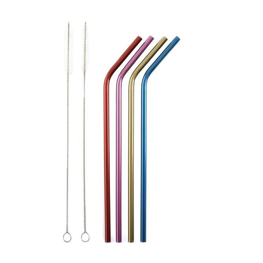 Norpro Stainless Steel Metallic Drinking Straws with Cleaning Brushes, Assorted Colors