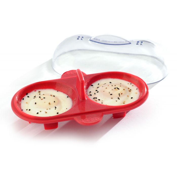 Norpro Silicone Microwave Double Egg Poacher with Lid, Red
