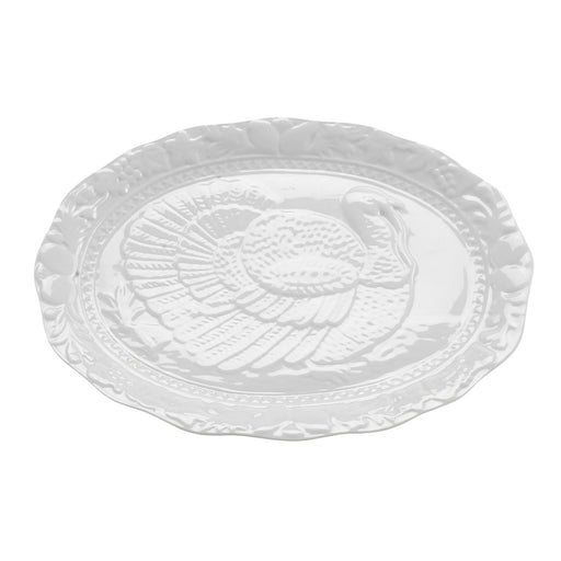 HIC Fine Porcelain Oversized Turkey Serving Platter, Embossed, 17-Inches