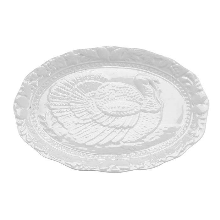 HIC Fine Porcelain Oversized Turkey Serving Platter, Embossed, 17-Inches