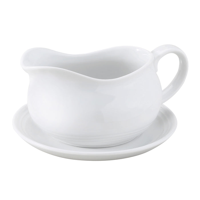 HIC Fine Porcelain Hotel Gravy Sauce Boat with Saucer Stand, 24 Ounces