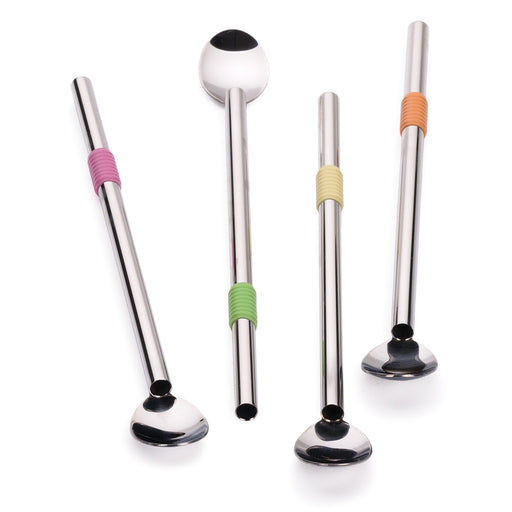RSVP Endurance Stainless Steel Spoon-Straws, Set of 4