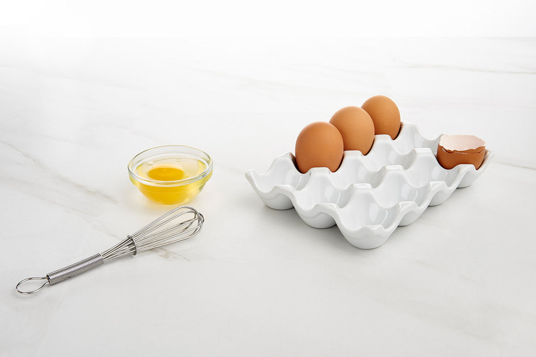 HIC Fine Porcelain Egg Crate, Holds 1 Dozen Eggs, White