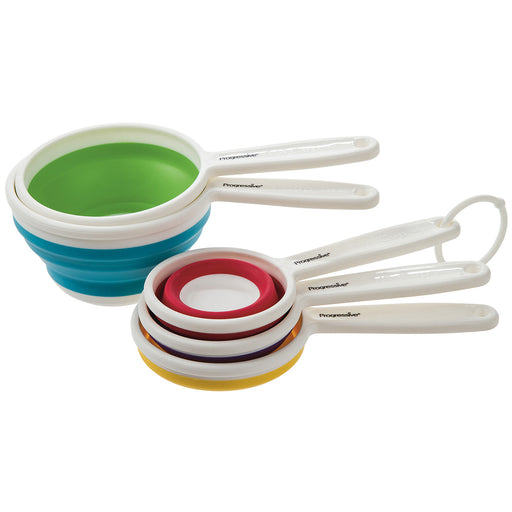 Collapsible Silicone Measuring Cups & Measuring Spoons - set 8psc Silicone  Mesuring Cup and Collapsible Spoon - Great for Camping and Pet Food (Green)